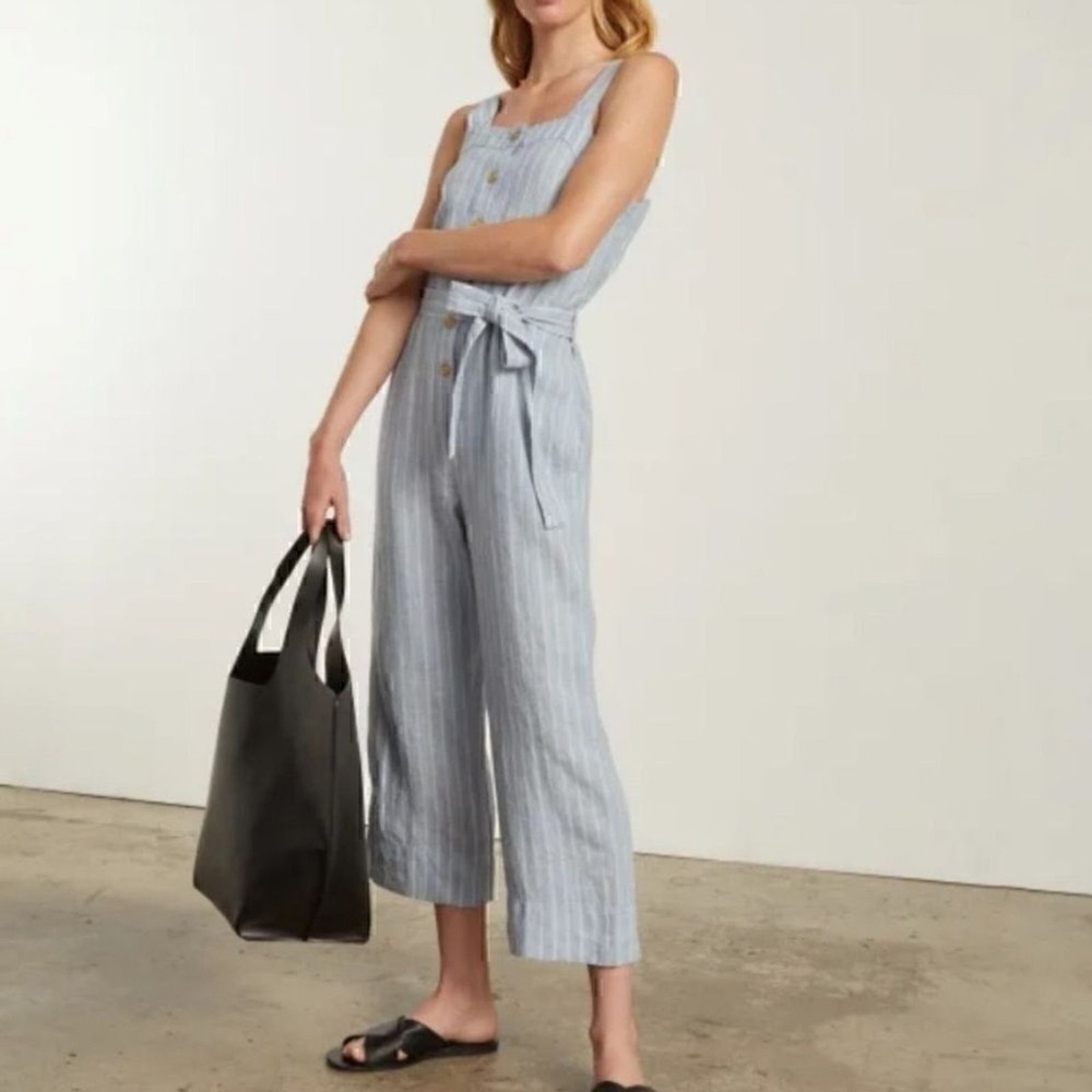 NEW Everlane Linen Jumpsuit Stripe Blue White Size 8 Sustainable‎ Modern